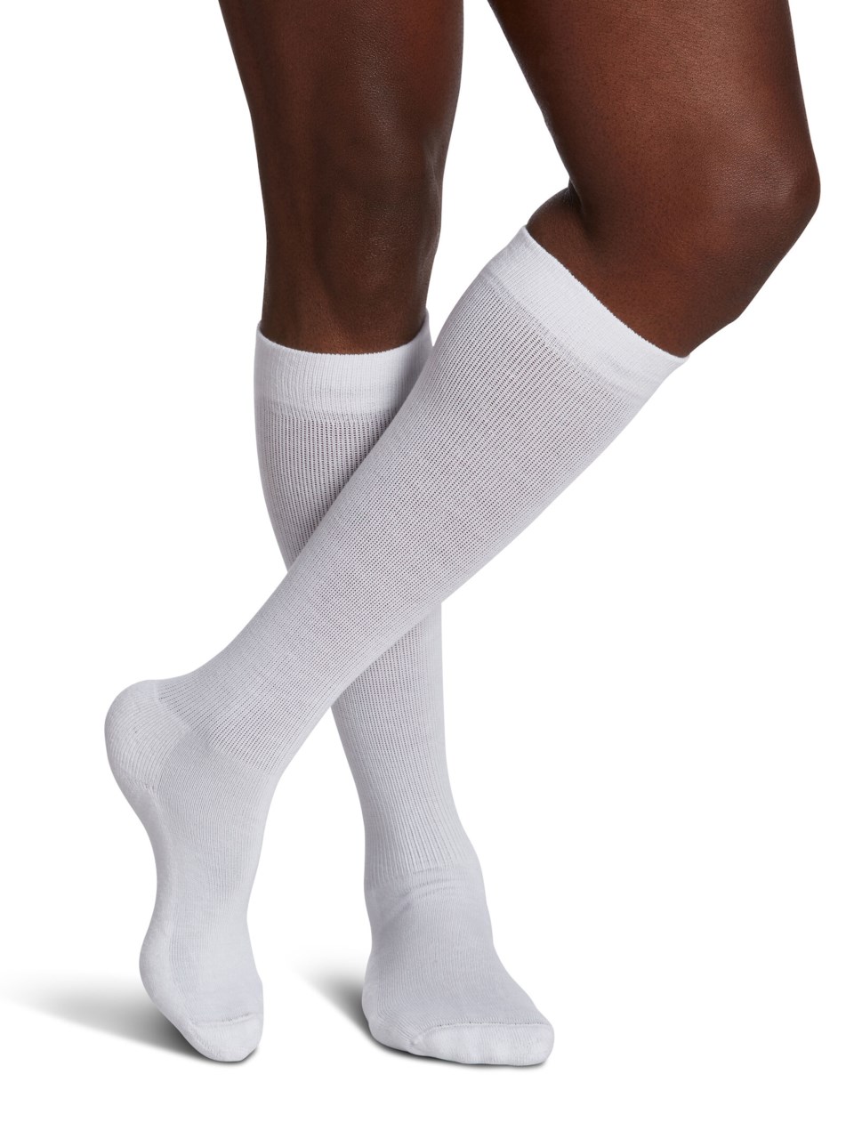 Male wearing WELLBEING EVERSOFT DIABETIC COMPRESSION socks in WHITE